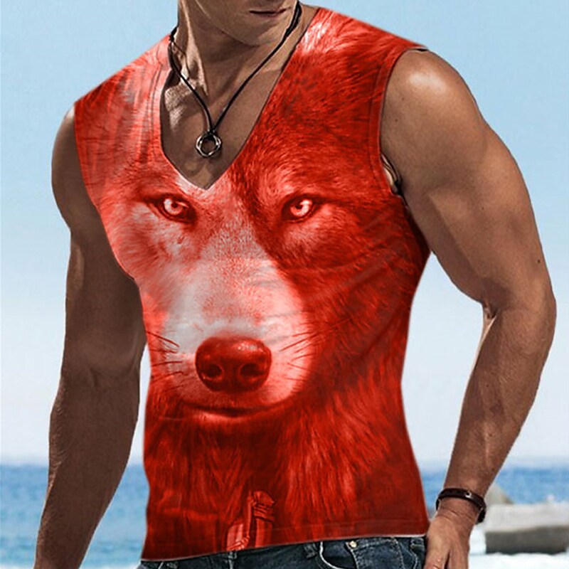 Men's Wolf V Neck 3D Print  Sleeveless Vest 
