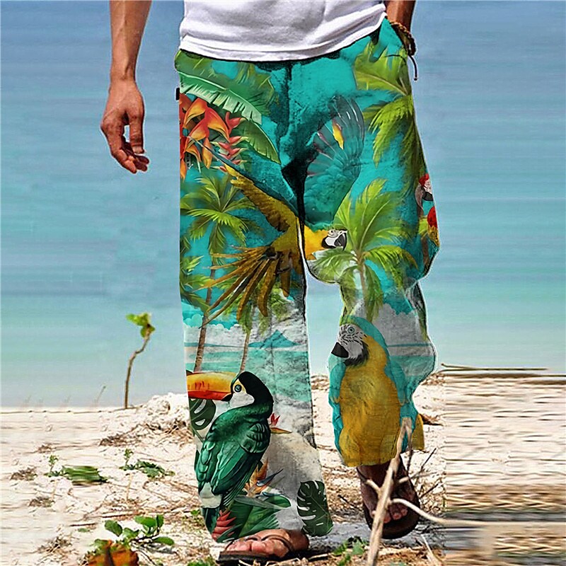 Men's  Drawstring Elastic Waist  Animal Coconut Tree Casual Hawaiian Pants