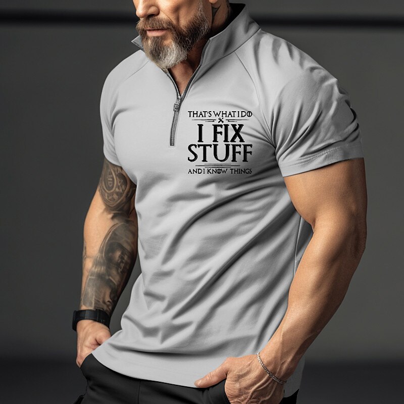 Men's Outdoor Street Golf Vintage Fashion Comfortable Breathable Print Zipped Short Sleeve Polo Shirt