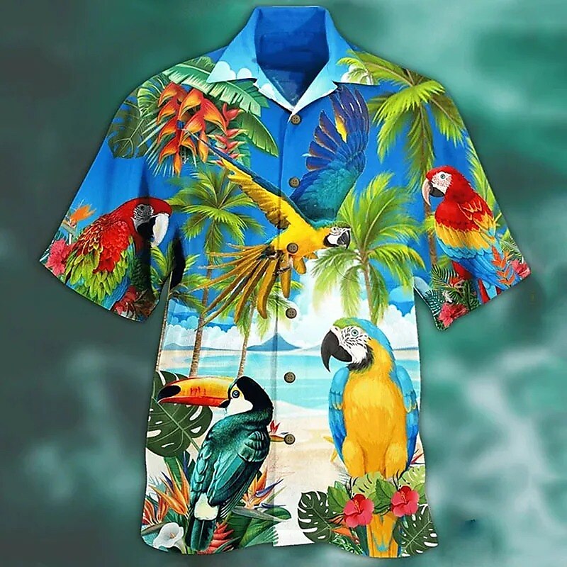 Men's Outdoor Beach Holiday Casual Fashion Breathable Comfortable Light Print Short Sleeve Shirt