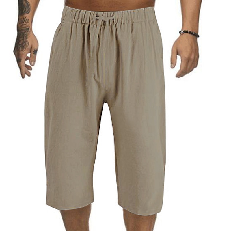 Men's Summer Capri Drawstring Elastic Waist Plain Comfort Outdoor Daily Linen Shorts 