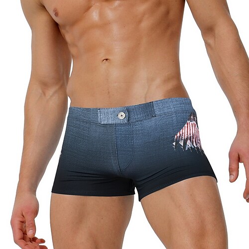 Men's Swimming Sport Quick Dry Breathable Stretch Button Pattern Print Swimming Trunks
