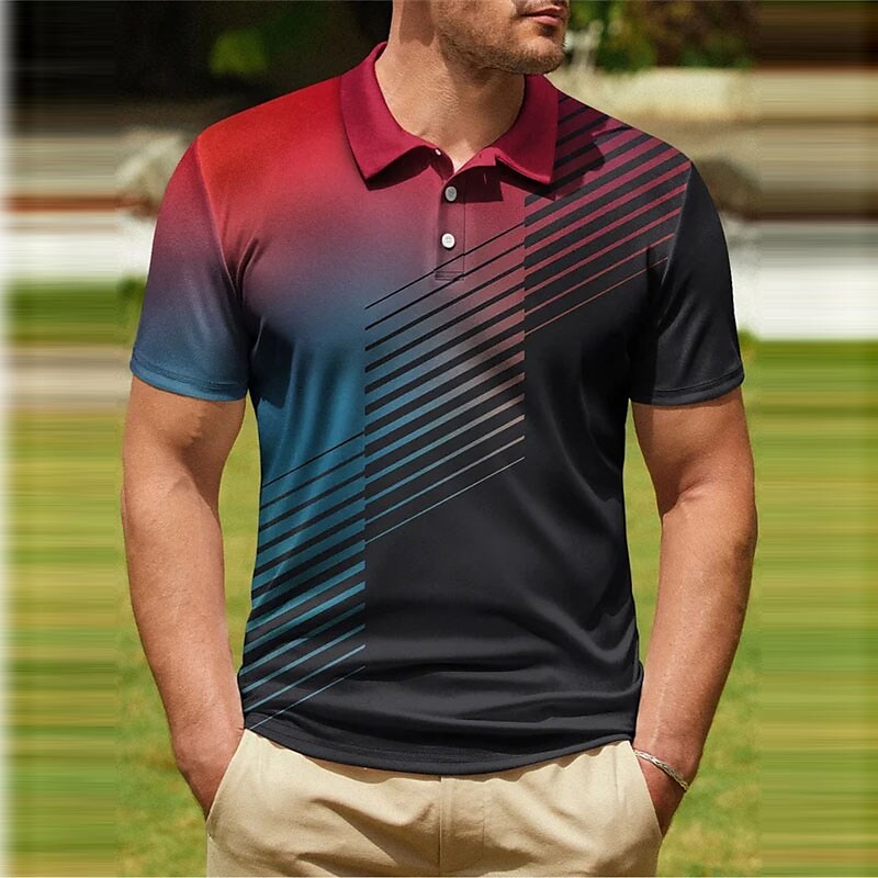 Men's Polo Shirt Golf Shirt Gradient Graphic Prints Geometry Turndown 