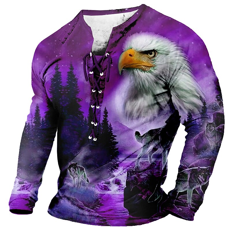 Men's Graphic Animal Eagle 3D Print  Lace up  Long Sleeve T-shirt 