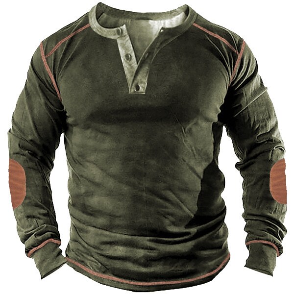 Men's Henley Shirt Graphic Henley Army Green Dark Green Brown Casual V