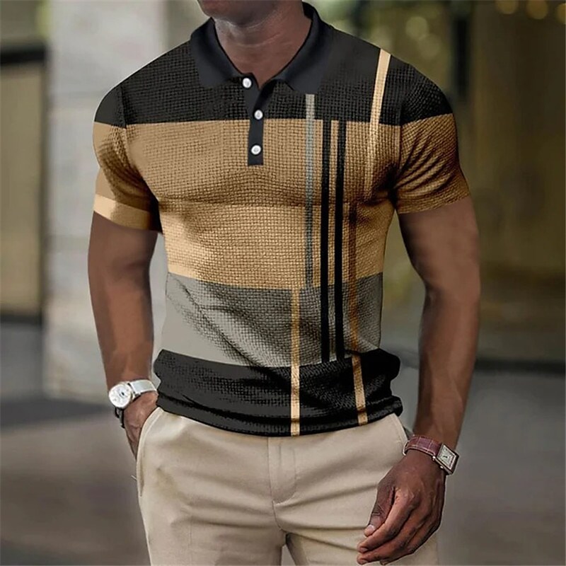 Men's Short Sleeves Striped Graphic 3D Print Button-Down Shirt