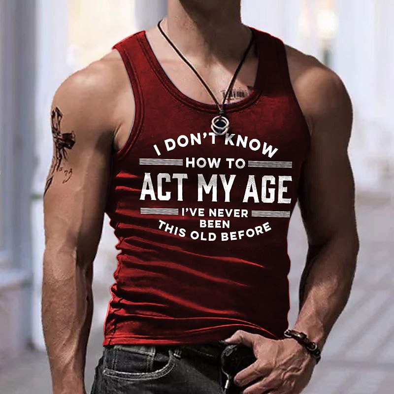 Men's Letter Crew Neck Casual Sleeveless Undershirt