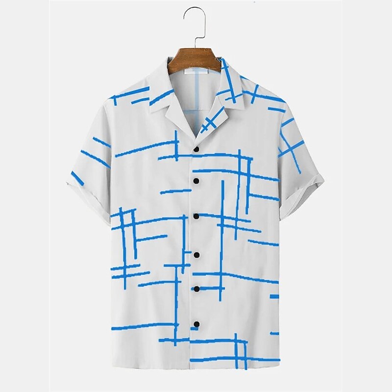 Men's Shirt Graphic Prints Geometry Cuban Collar Black White Blue Outdoor Casual Short Sleeve Print Clothing Apparel Sports Fashion Streetwear Designer