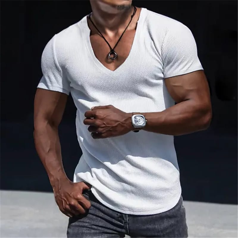 Men's Plain V Neck Street Vacation Short Sleeves Tee