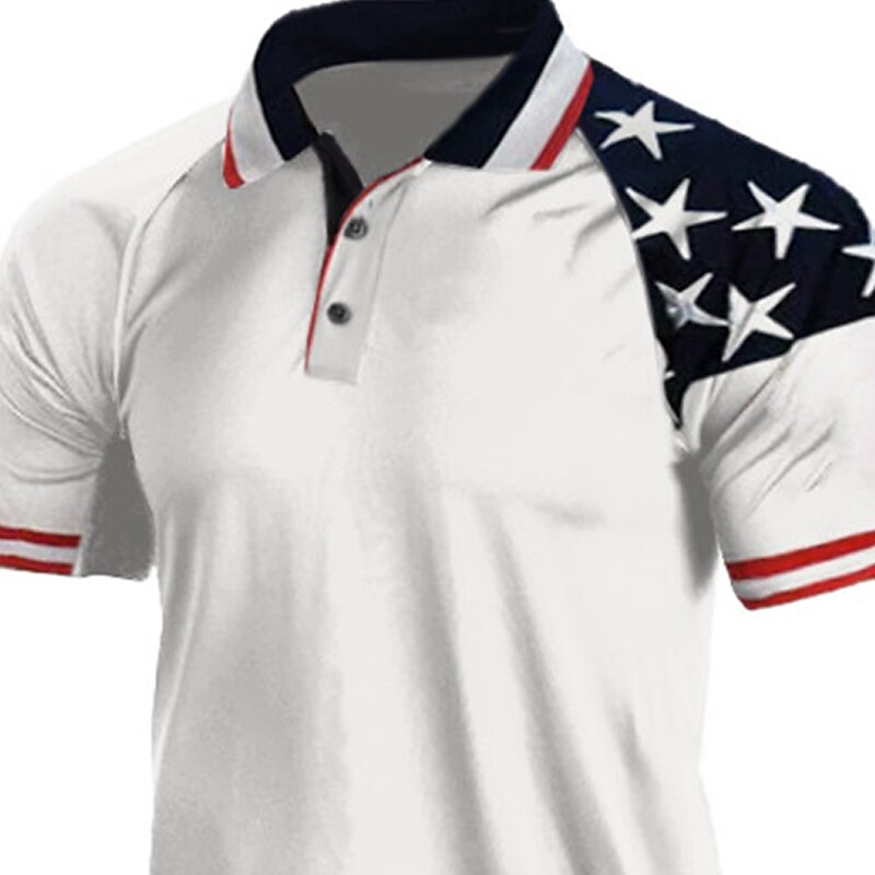 Men's National Flag Turndown Button-Down Short Sleeve Polo Shirt 