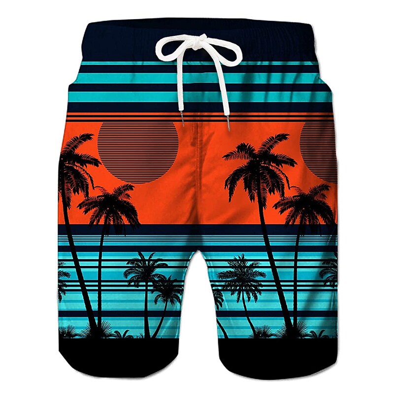 Men's Board Shorts Swim Shorts Swim Trunks Summer Shorts Beach Shorts Drawstring with Mesh lining Elastic Waist Coconut Tree Graphic Prints Quick Dry Short Casual Daily Holiday Boho Hawaiian