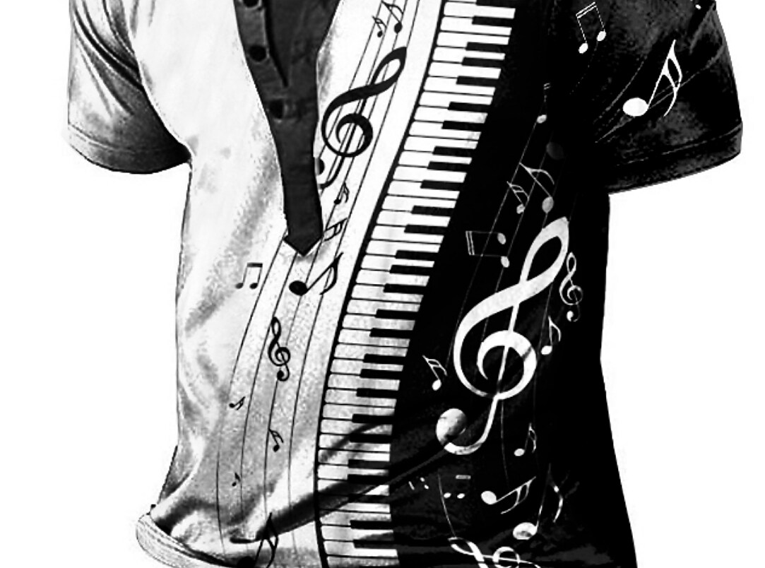 Men's Pano Keys  V Neck Print Casual Henley Shirt 