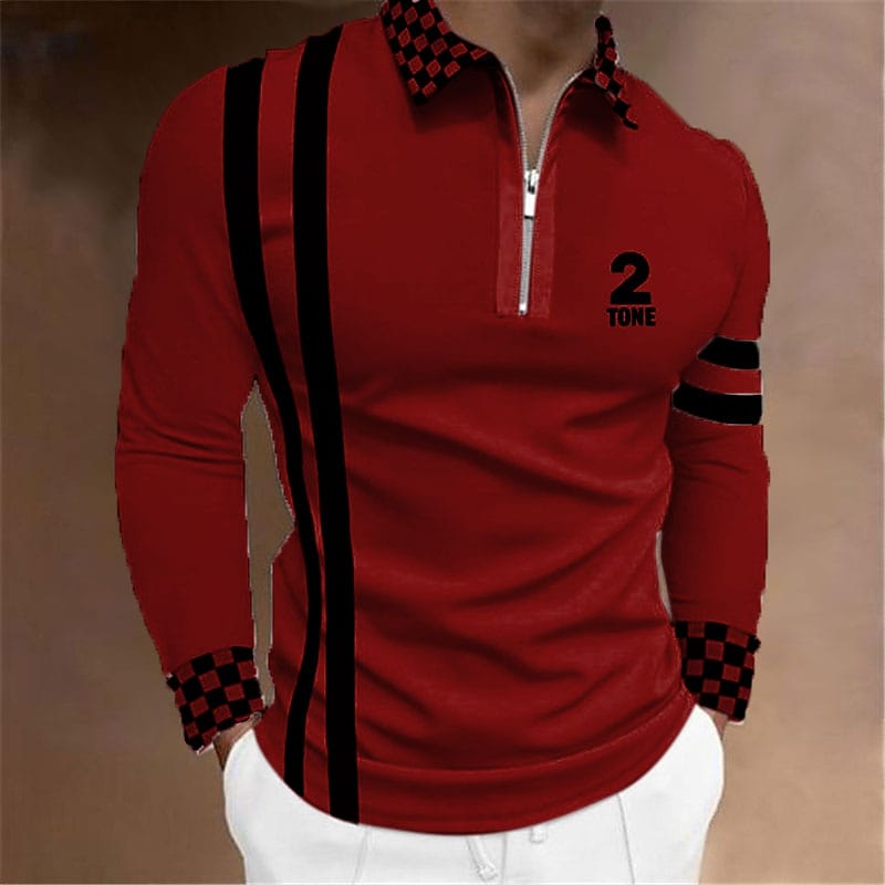 Men's Polo Shirt Golf Shirt Plaid Letter Graphic Prints Turndown Black