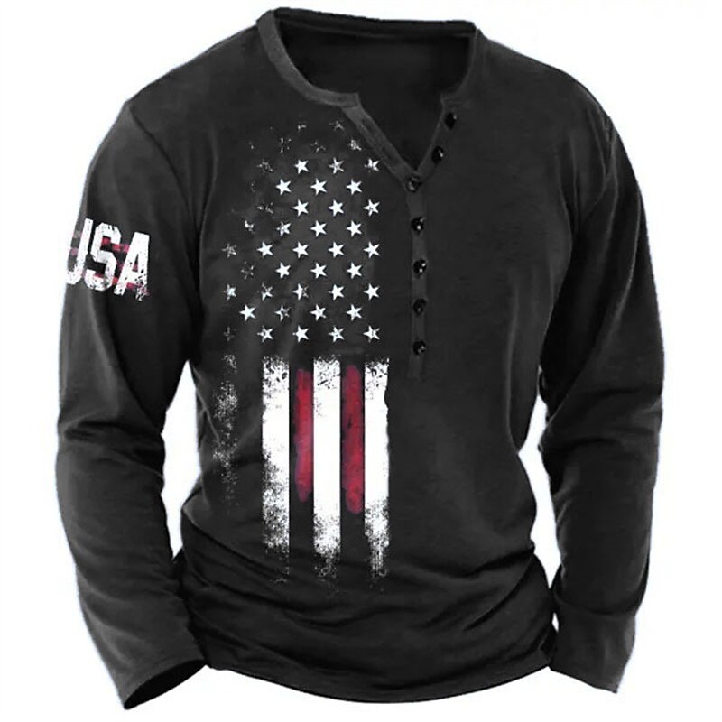 Men's Henley Shirt Graphic National Flag Henley Clothing Apparel 3D Print Outdoor Daily Long Sleeve Button-Down Print Fashion Designer Comfortable