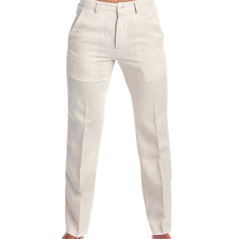 Men's Beach  Straight Leg Plain Comfort  Casual Linen / Cotton Pants