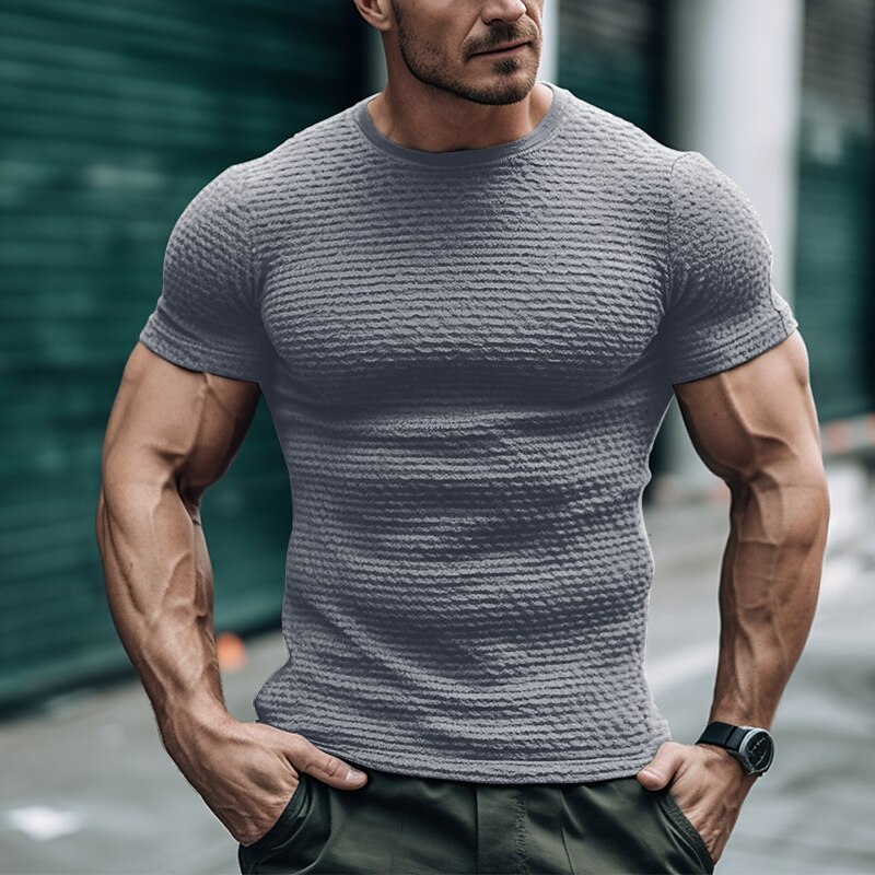 Men's Waffle  Plain Crew Neck Street Vacation Short Sleeves  Basic Shirt