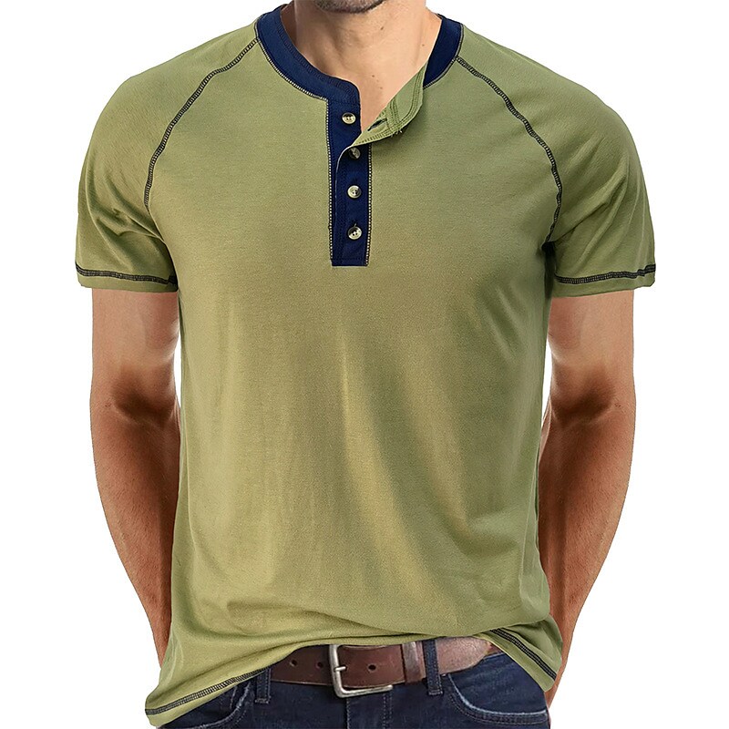Men's Plain  Short Sleeves Henley Shirt