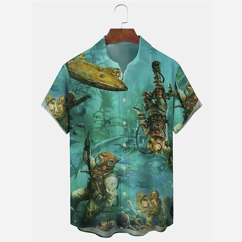 Men's  Coconut Tree Graphic Prints Whale Turndown Short Sleeves Hawaiian Shirt