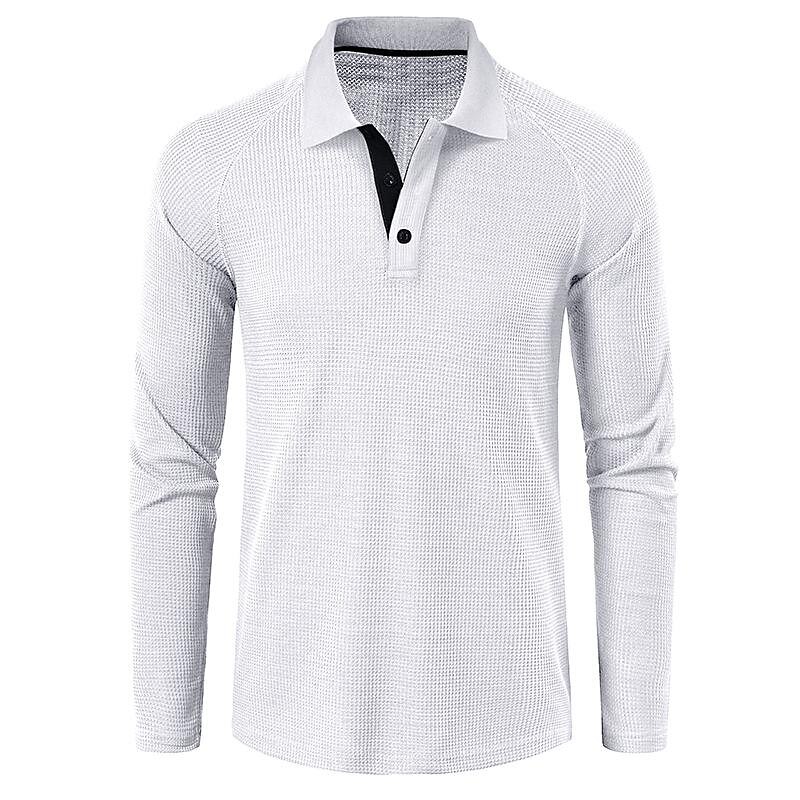 2023 Men's Long-Sleeved Waffle Polo Shirt