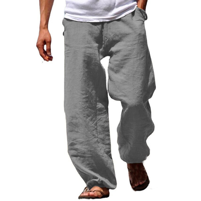 Men's Linen Pants Trousers Chinos Elastic Drawstring Design Fashion Streetwear Casual Daily Cotton And Linen Breathable Soft Outdoor Solid Color Black White Light Green S M L
