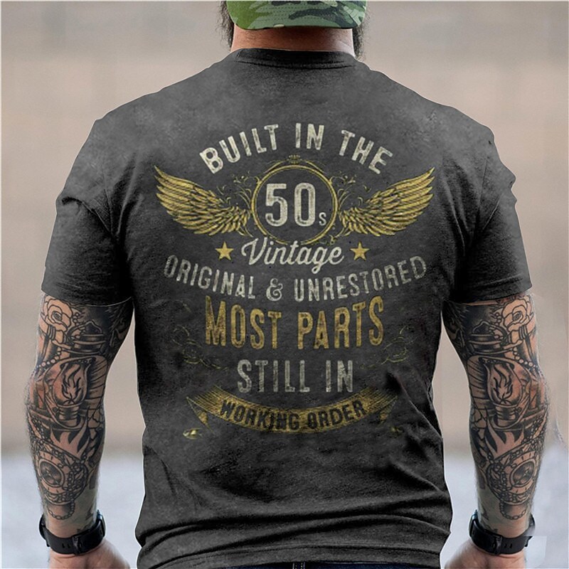 Men's Unisex T shirt Tee Letter Graphic Prints Crew Neck Army Green Da