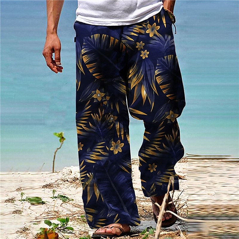 Men's  Drawstring Elastic Waist  Plants Tropical Casual Hawaiian Beach Pants