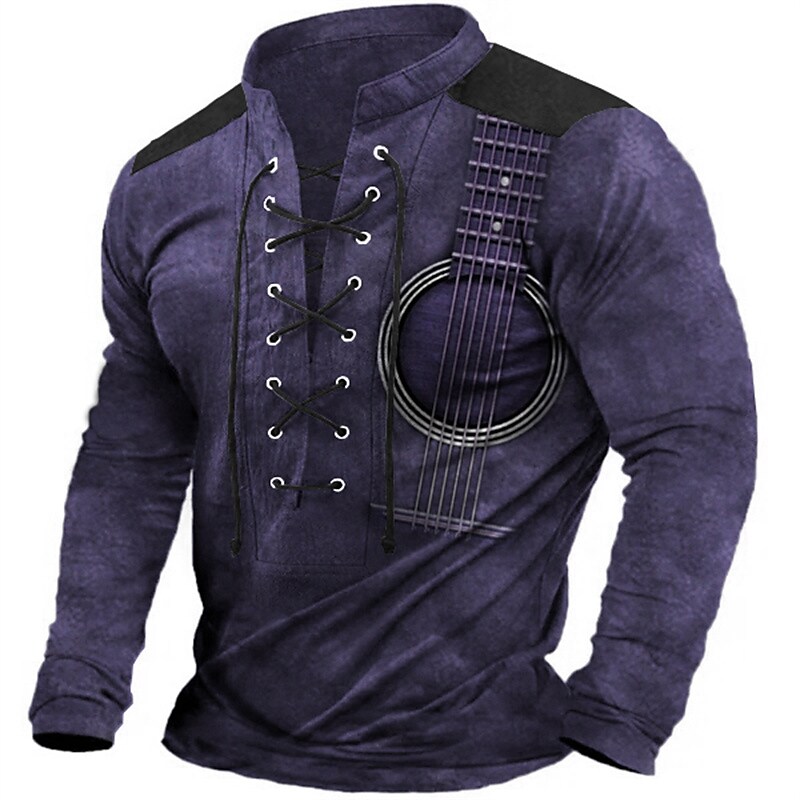 Men's Sweatshirt Navy Blue Purple Green Coffee Henley Graphic Musical 