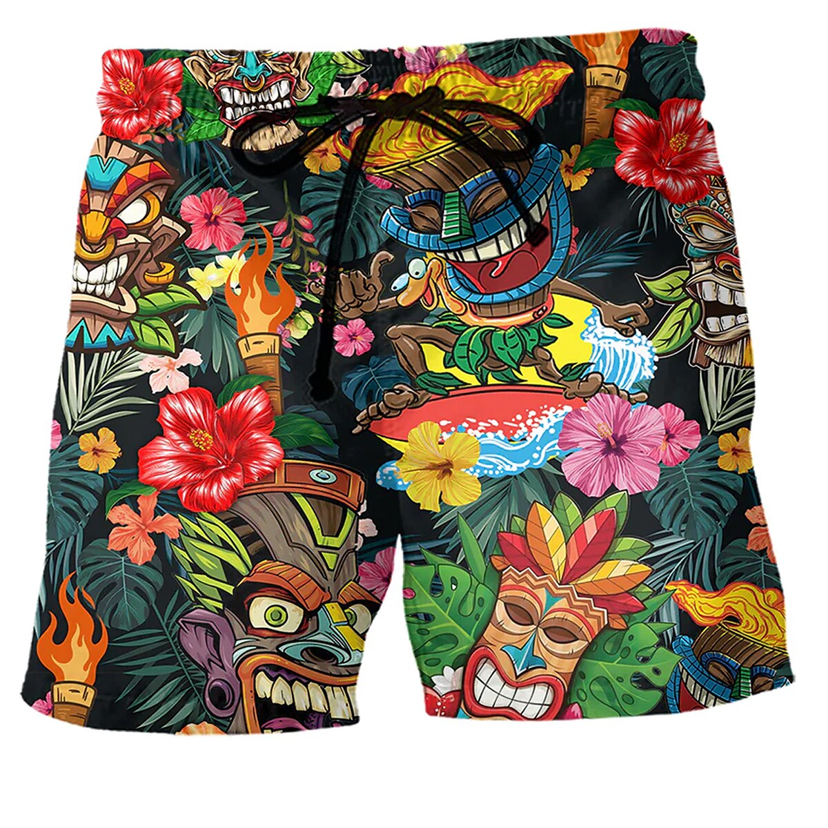 Men's Drawstring with Mesh lining Elastic Waist Car Graphic Quick Dry Hawaiian Swim Shorts 