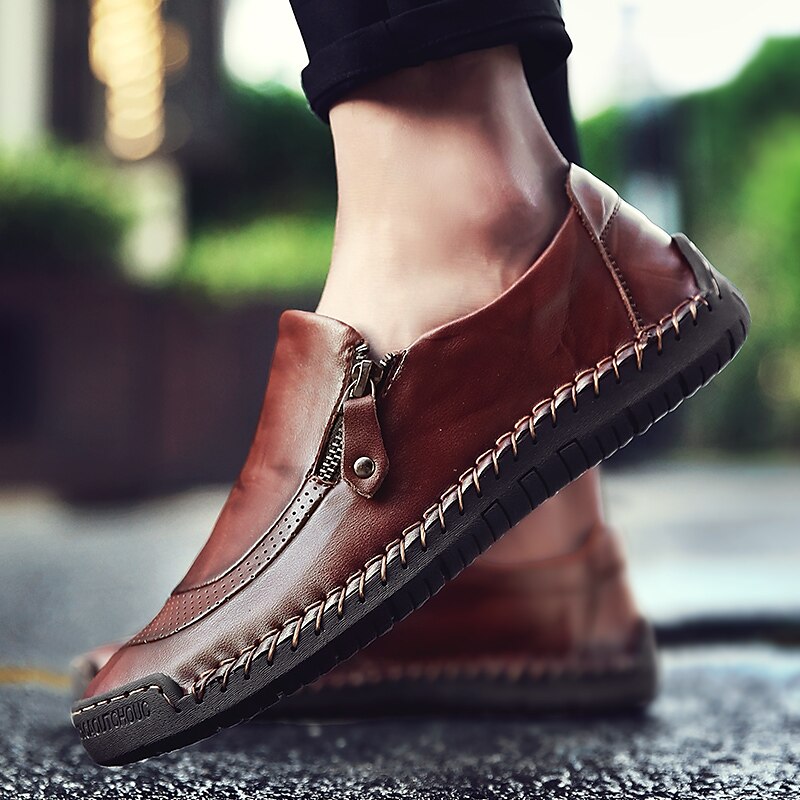 Men's Loafers & Slip-Ons Comfort Loafers Plus Size Hand Stitching Summer Loafers Vintage British Preppy Outdoor Daily Walking Shoes Nappa Leather Light Brown Dark Brown Black Summer Spring Fall