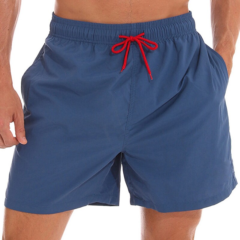 Men's Sport Runing Swimming Pockets Drawstring Breathable Solid Color Shorts 