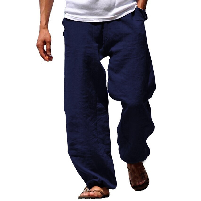 Men's Linen Pants Trousers Chinos Elastic Drawstring Design Fashion Streetwear Casual Daily Cotton And Linen Breathable Soft Outdoor Solid Color Black White Light Green S M L