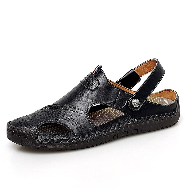 Men's Sandals Comfort Shoes Slingback Sandals Casual Outdoor Daily Upstream Shoes Cowhide Breathable Waterproof Non-slipping Light Brown Dark Brown Black Summer