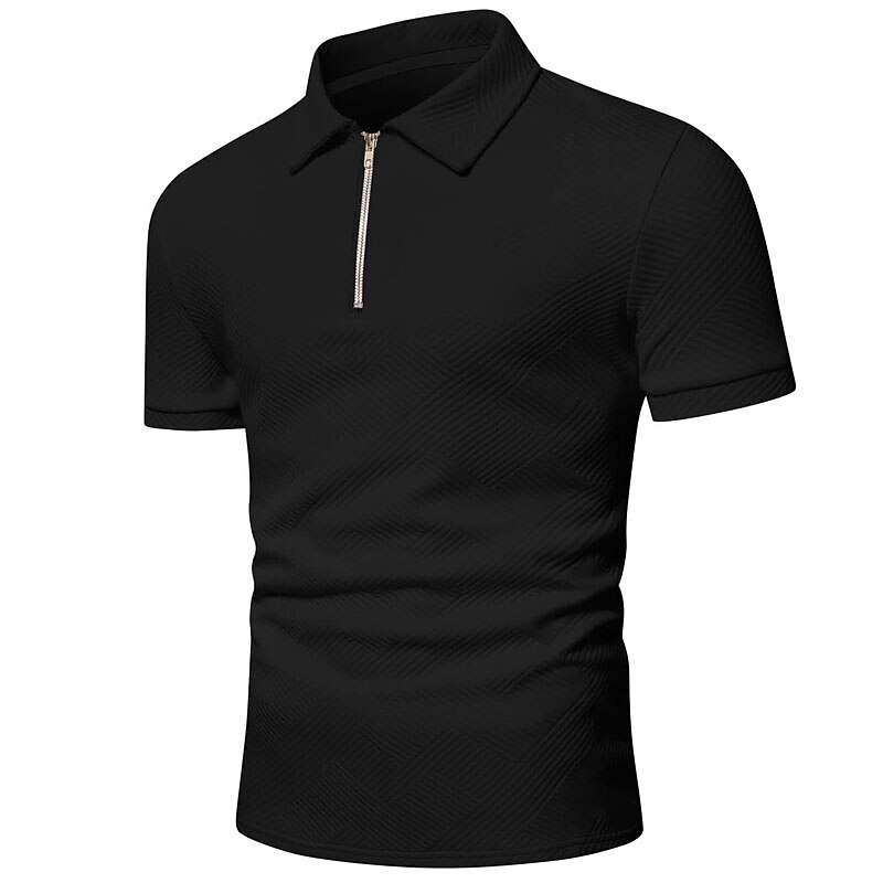 Men's Outdoor Golf Street Casual Breathable Comfortable Light Plain Zip Short Sleeve Polo Shirt
