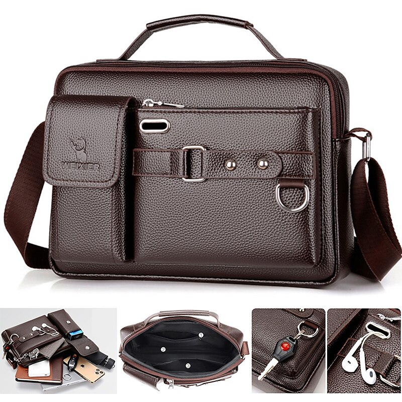 Laptop Shoulder Bags NA inch Compatible with Macbook Air Pro, HP, Dell, Lenovo, Asus, Acer, Chromebook Notebook Travel Bag With Handle Anti-theft Zipper Adjustable Shoulder Strap PU Leather Solid