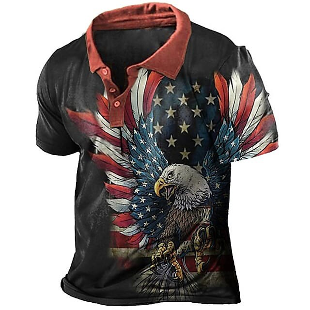 Men's Graphic National Flag Turndown 3D Short Sleeve Polo Shirt