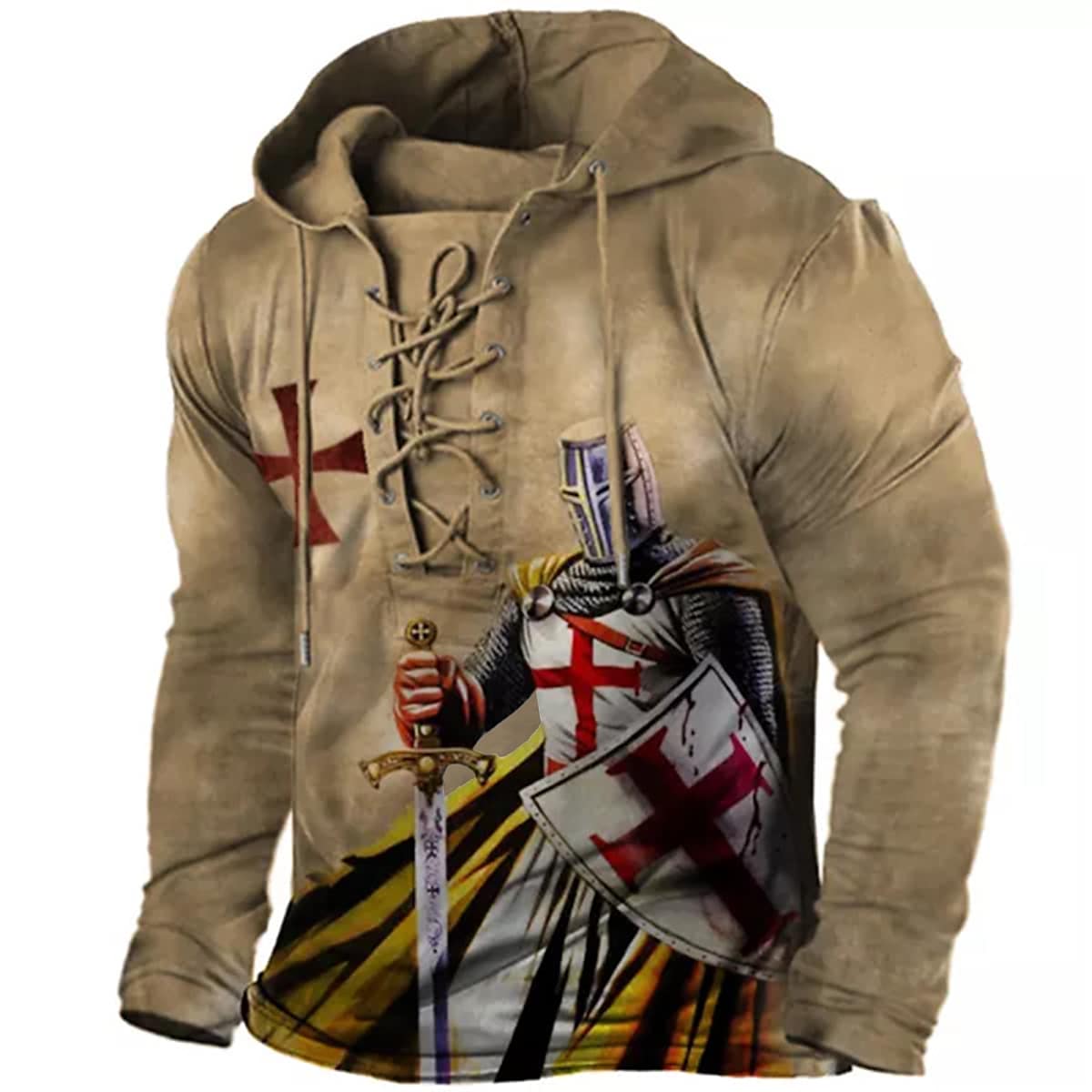 Men's Unisex Pullover Hoodie Sweatshirt Blue Purple Army Green Red Brown Hooded Knights Templar Graphic Prints Lace up Print Sports & Outdoor Daily Sports 3D Print Boho Designer Casual Spring &  Fall
