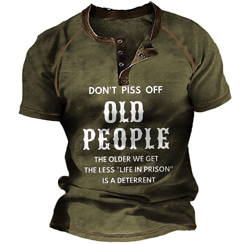 Men's Graphic Prints Letter Print Old People  Short Sleeve Henley Shirt