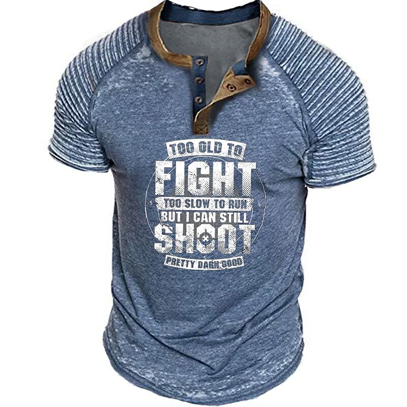 Men's  Graphic Prints Slim Pleated Letter Print  Button Print  Basic Short Sleeves Henley Shirt 