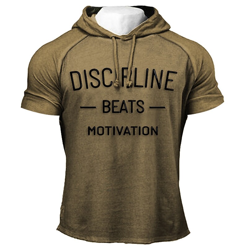 Men's Casual Short Sleeve Sweatshirt Letter Hooded