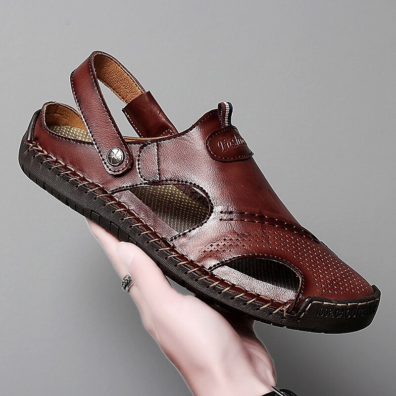 Men's Sandals Comfort Shoes Slingback Sandals Casual Outdoor Daily Upstream Shoes Cowhide Breathable Waterproof Non-slipping Light Brown Dark Brown Black Summer