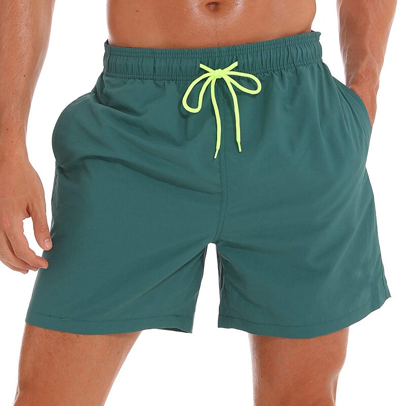 Men's Sport Runing Swimming Pockets Drawstring Breathable Solid Color Shorts 