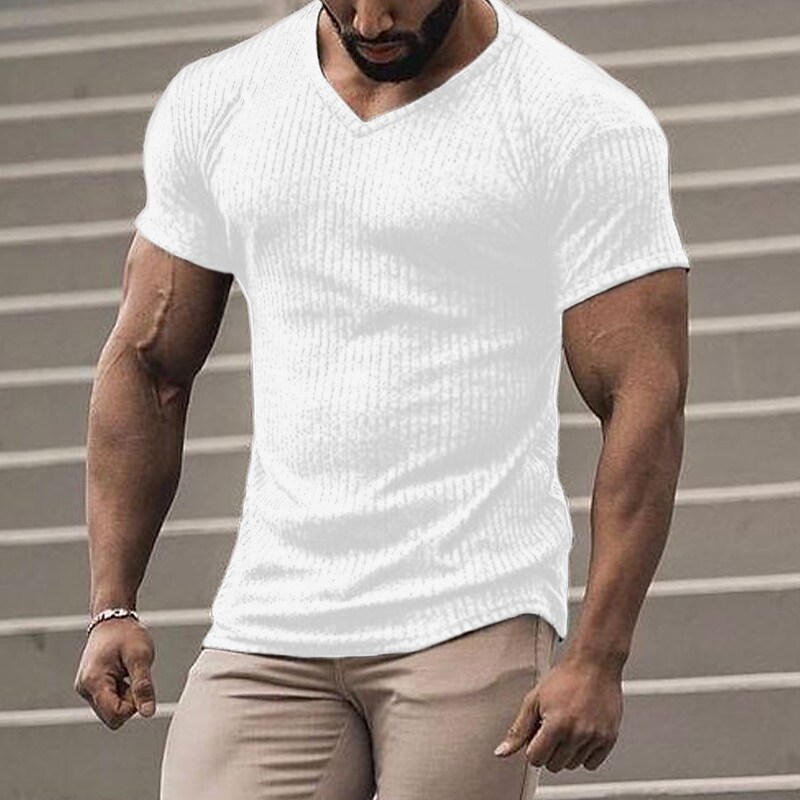 Men's Plain V Neck Short Sleeves T-shirt