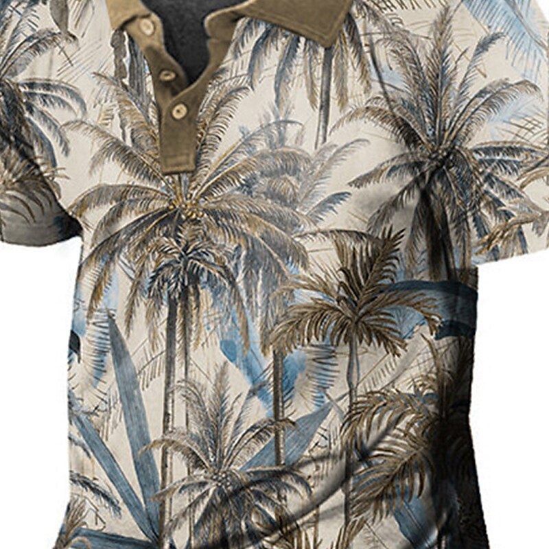 Men's Collar Polo Shirt Golf Shirt Tree Turndown Light Brown 3D Print 