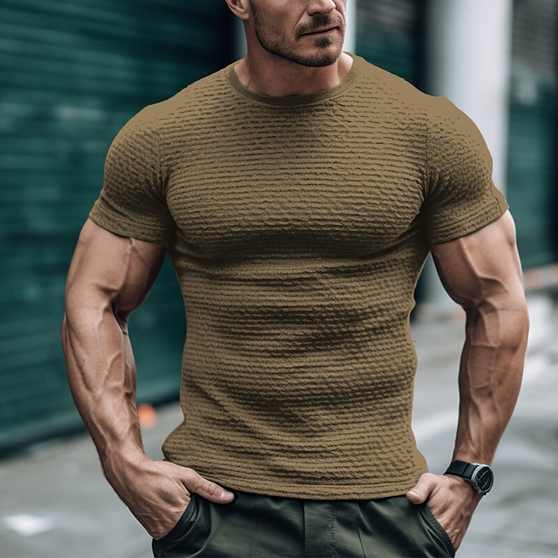 Men's Waffle  Plain Crew Neck Street Vacation Short Sleeves  Basic Shirt