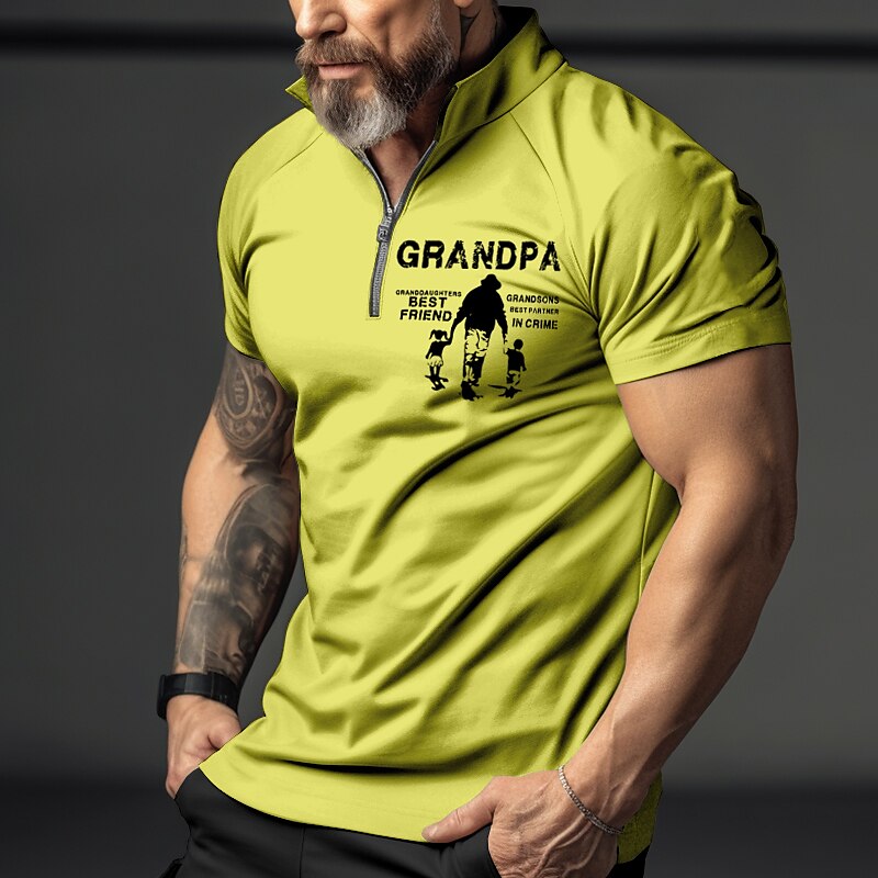 Men's Outdoor Street Golf Fashion Comfortable Breathable Print Zipped Short Sleeve Polo Shirt