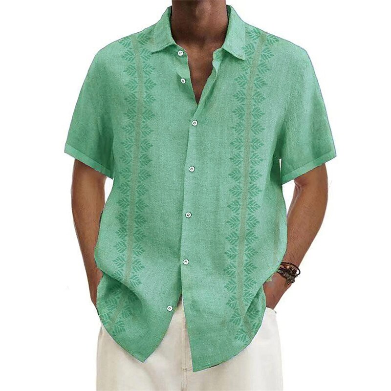 Men's Outdoor Beach Hawaiian Holiday Breathable Comfortable Light Plain Lapel Short Sleeve Shirt