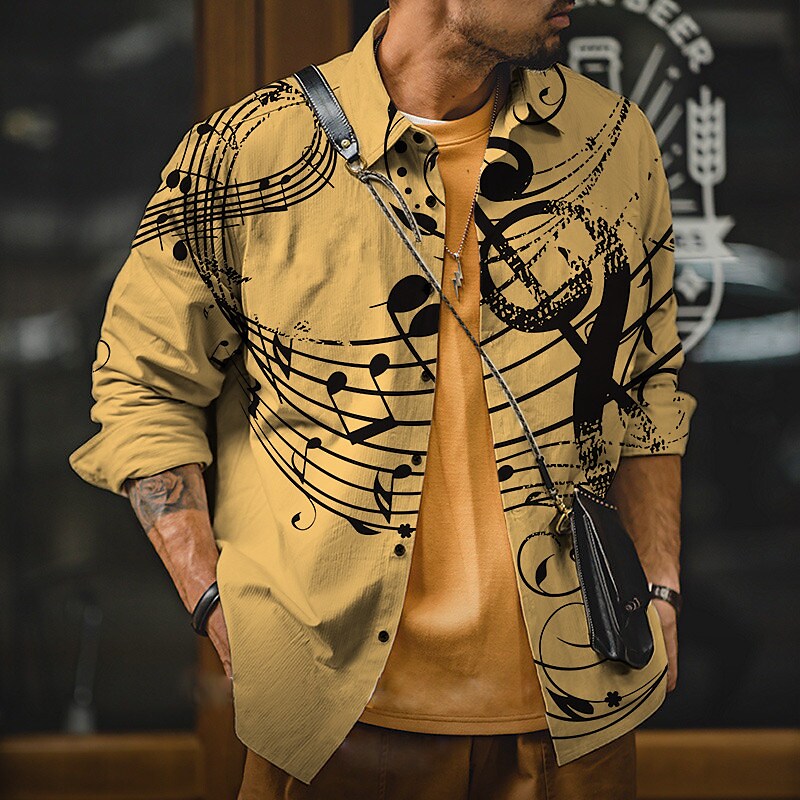 Men's Notes Turndown Button-Down  Long Sleeve Shirt