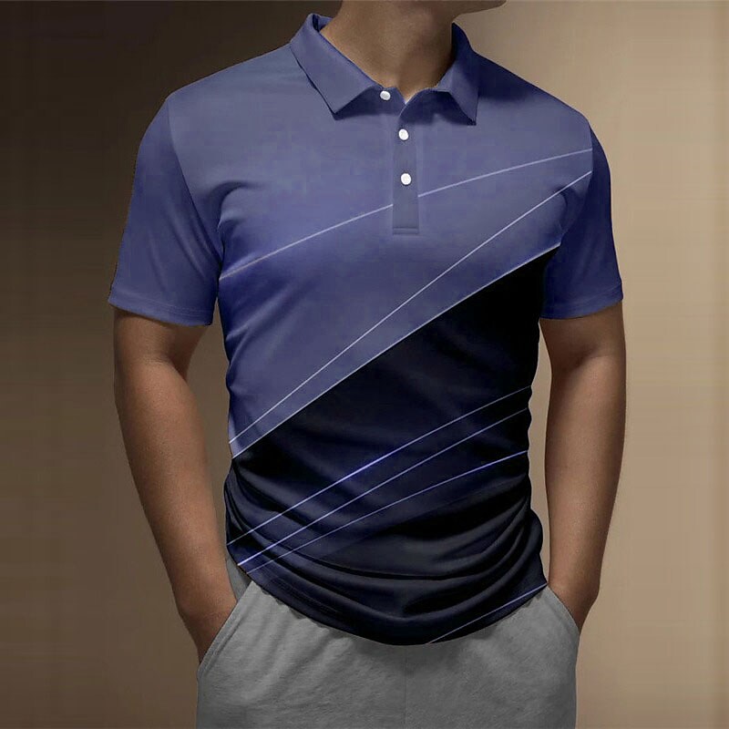 Men's  Graphic Prints Geometry Turndown  Button-Down Short Sleeves Polo Shirt 