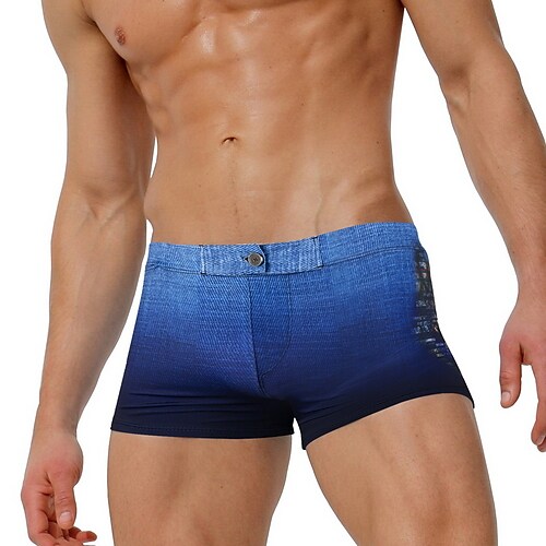 Men's Swimming Sport Quick Dry Breathable Stretch Button Pattern Print Swimming Trunks