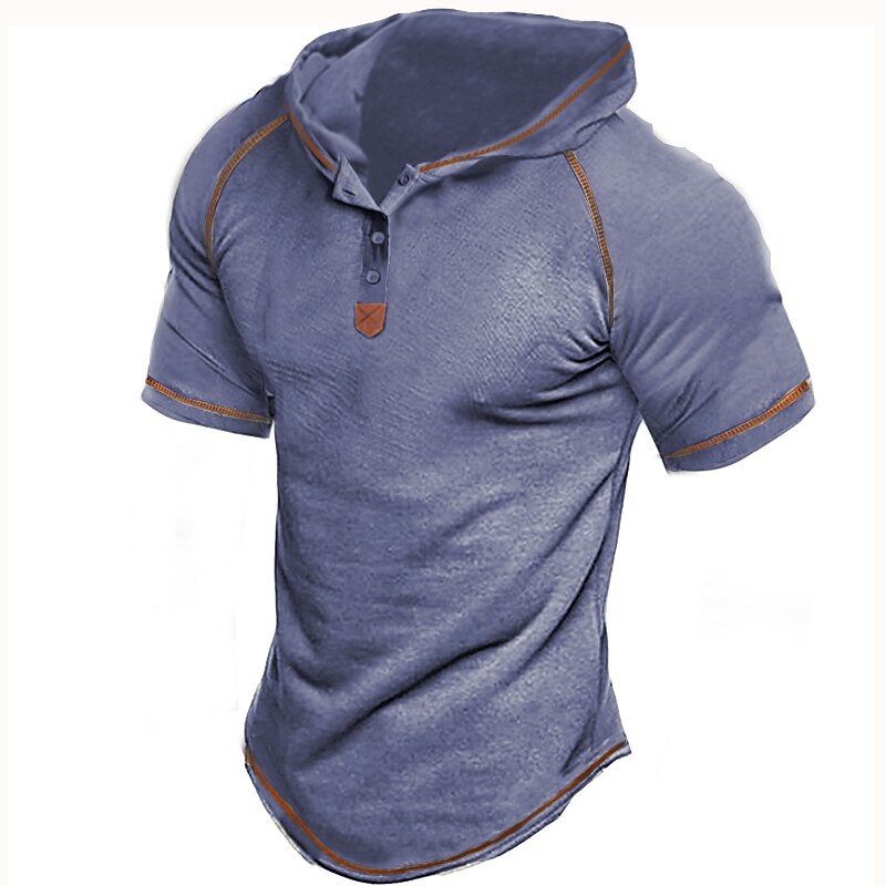 Men's Plain Hooded 3D Print  Short Sleeve Ruched T-shirt 